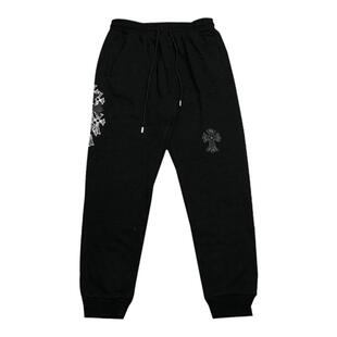 ins大腿贴皮十字架印花束脚裤纯棉毛圈薄款休闲裤jogger个性pants