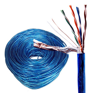 安普超五类0.5纯铜网线透明蓝色新料FTPCAT5e单屏蔽网线整箱300米