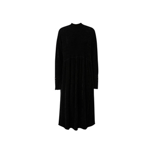 AUM噢姆冬季天鹅绒针织百搭连衣裙子黑色宽松长裙女