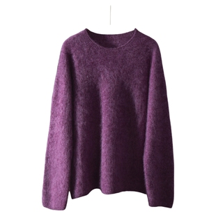 丝艺紫色定染花纱山羊绒绵羊毛圆领V领无缝针织衫毛衣加厚拉绒衫