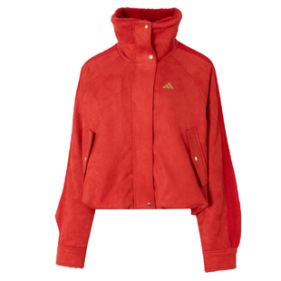 adidas阿迪达斯春季女子CNY运动休闲绒面夹克立领红色外套KH2661