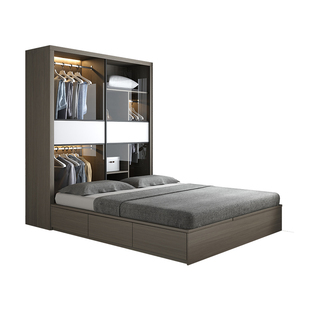 书桌衣柜床一体榻榻米儿童房北欧1.5米床小户型1.8米全实木储物床