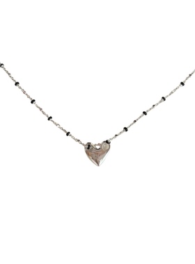 通体925银女桃心黑珠链项链颈链