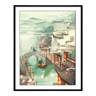 梦里江南十字绣2022新款卧室客厅山水风景线绣小幅简单印花唯美