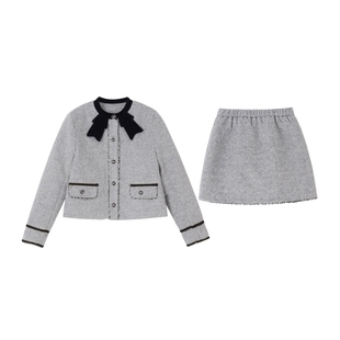 女童羽绒呢子外套小香风半身裙套装冬装洋气时髦儿童秋冬大童童装