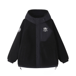 Kappa卡帕 26秋冬新款羊羔绒外套女连帽保暖棉服加厚百搭宽松上衣