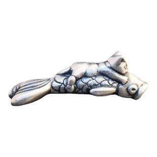 s990足银精工小猫抱鱼弯管半手镯3D硬银银饰diy编绳串珠皮绳项链