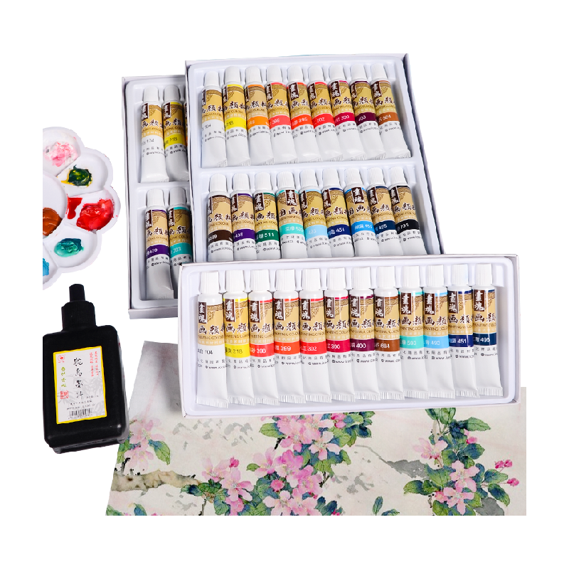 国画颜料水墨画12色18色24色初学者入门小学生工具套装工笔画材料
