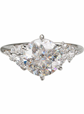 壹钻18K金圆形主石花簇镶边戒指