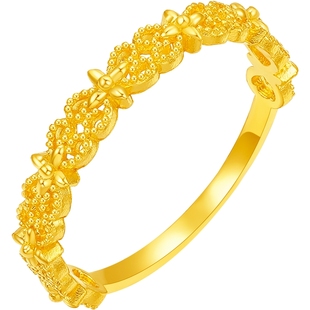 周六福黄金计价5G足金戒指金光熠熠蕾丝心语女戒蕾丝系列新年礼物