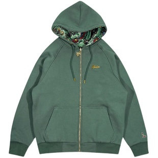 GRAF原创品牌Project Paisley插画腰果花天鹅绒双面穿厚直拉帽衫