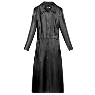 2025年春秋新款真皮皮衣女中长款修身绵羊皮风衣韩版过膝加棉外套