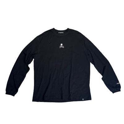 mastermind 暗黑潮牌骷髅头字母印花男女同款宽松版黑纯棉长袖T恤