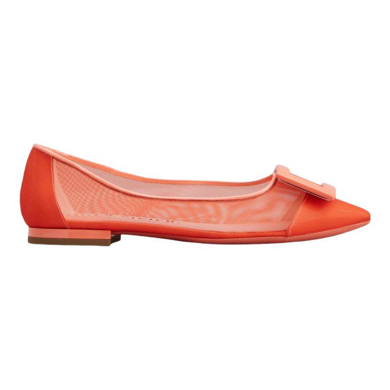 RogerVivier/罗杰维维亚女士芭蕾舞鞋网眼漆皮滚边漆扣新款