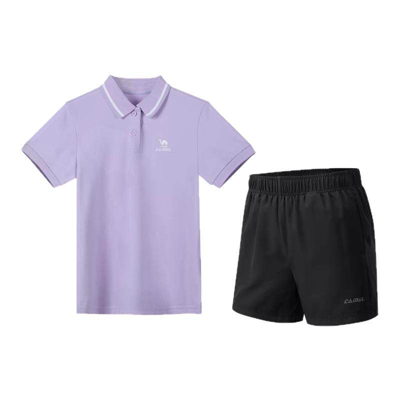 骆驼运动套装女士polo衫速干短裤夏季休闲透气网球羽毛球两件套男