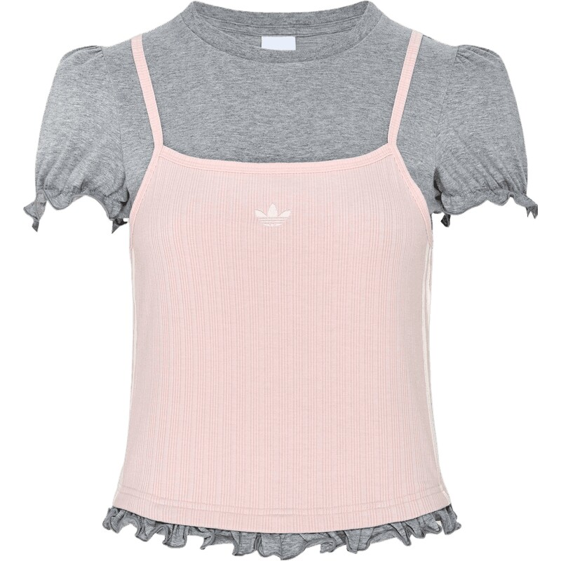 adidas阿迪达斯三叶草女子假两件泡泡袖运动休闲短袖T恤LI5118
