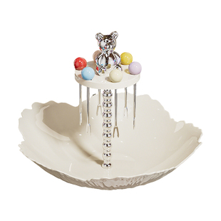 轻奢花瓣水果盘带叉子客厅家用茶几零食糖果摆放盘高颜值收纳果篮