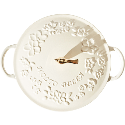 贝拉铸铁珐琅锅立体浮雕花朵白色