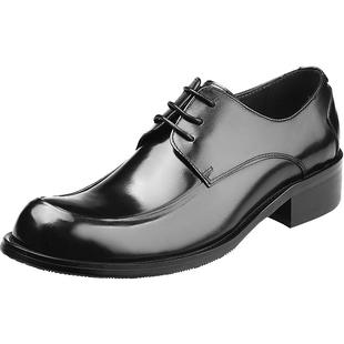 VQGT头层牛皮商务正装皮鞋圆头英伦增高男鞋真皮厚底脚宽大头鞋子