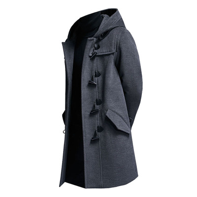 秋冬羊绒牛角扣男士加厚韩版大衣