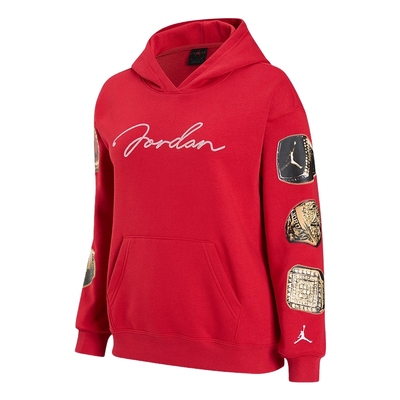 耐克Jordan女子上衣运动红色印花连帽加绒卫衣套头衫HJ0203-687