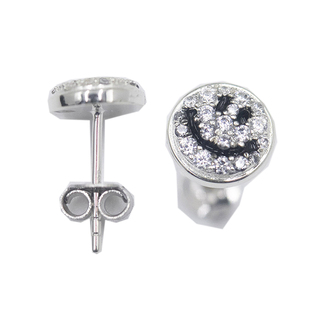 wbj定制珠宝满镶笑脸耳钉银满镶嵌镀金S925 银镀金纯银饰 earring
