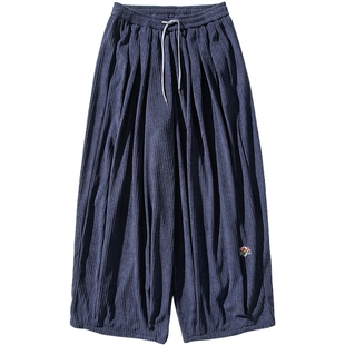 男士灯芯绒裤子男款国风刺绣春秋2026年新款休闲裤灯笼裤大码男裤