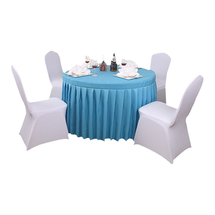 纯色活动会议圆形褶皱布艺桌裙定制商务展会长方形签到台桌布套罩