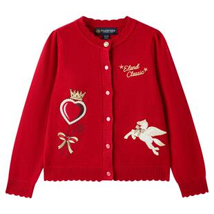 【新年款】eland kids衣恋童装女童毛衣26春新品含绵羊毛针织开衫