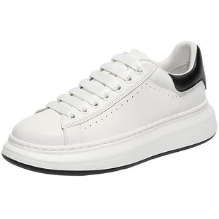 百丽男鞋轻便麦昆小白板鞋商场同款真牛皮厚底增高休闲鞋8LB01CM4