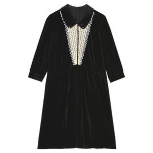 奥莱专柜品牌撤柜正品 QY秋装2025新款 柔柔绒感中裙七分袖连衣裙