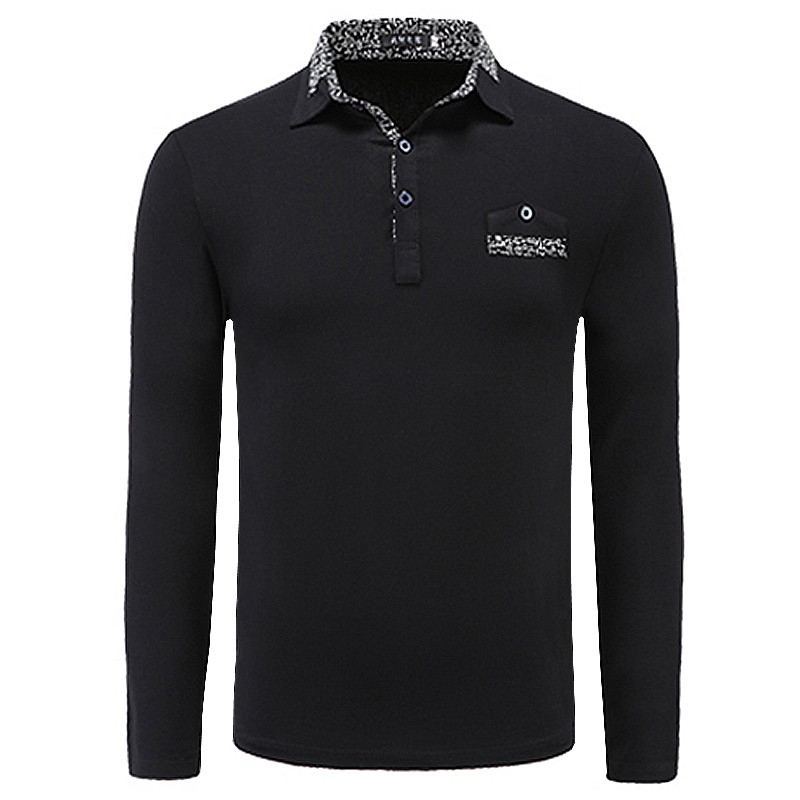 春秋男装纯棉宽松上衣寸衣加大码打底长袖t恤有衬衫领polo衫外穿