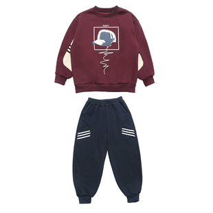 胖男童加绒卫衣套装加肥加大秋冬儿童冬装休闲保暖加厚卫裤两件套