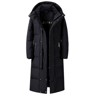 花花公子冬季羽绒服男中长款加厚青年男士长款过膝大码派克外套潮