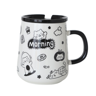 可爱卡通情侣马克杯带盖勺少女心生日礼物陶瓷杯子大容量办公室