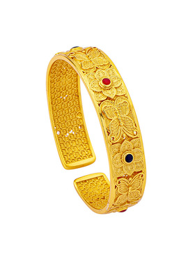 花丝沙金仿黄金镀金宽面蝴蝶镯子