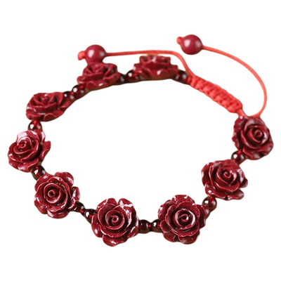 东蔡女朱砂石榴石手链小花编织