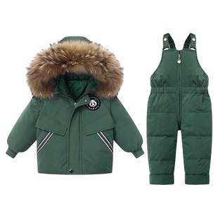 2025新款宝宝真毛领两件套羽绒服可拆裆羽绒裤套装1-3岁男孩男童2