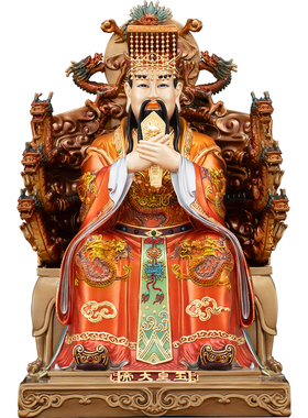 纯铜丹彩九龙九凤玉帝王母神像