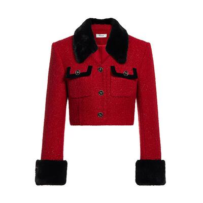 FIVE PLUS小香风短外套女上衣优雅摩登感毛边翻领