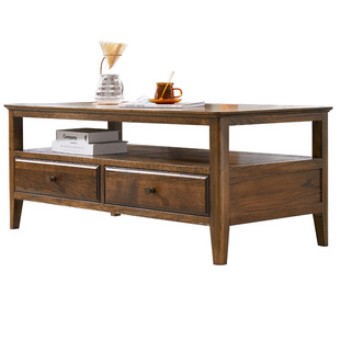 优木家具纯实木茶几1.2米橡木茶几1米客厅咖啡桌美式胡桃木色家具