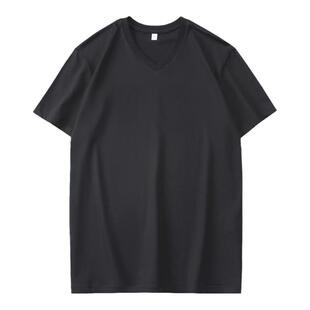 男士短袖t恤V领白夏季男装上衣服打底衫体恤宽松纯棉印花潮流半袖
