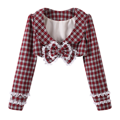 原创日系圣诞风短款毛呢上衣外套