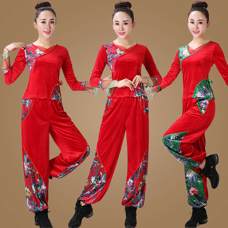 秋冬新款中老年女广场舞服装金丝绒套装跳舞蹈衣服裤演出服秧歌服