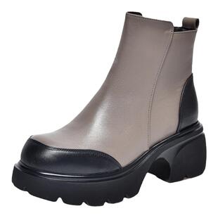 真皮厚底时装靴鞋子女2025冬新款粗跟短靴女靴子女马丁靴增高女鞋