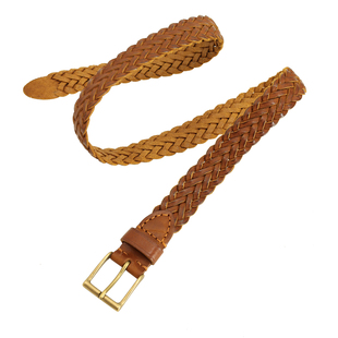 意大利头层植鞣头层纯牛皮复古铜扣手工编织皮带休闲百搭腰带男款