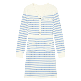 Goodland美地女装2024年冬季新款撞色条纹收腰V领针织连衣裙短款