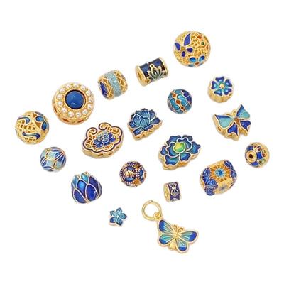 景泰蓝烧蓝蝴蝶花朵隔珠花托散珠