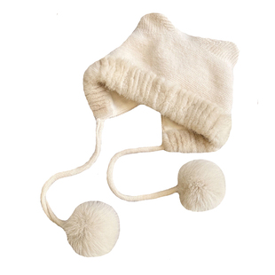 水貂毛毛线帽秋冬女款 可爱小熊帽针织帽保暖防寒护耳帽毛绒帽子