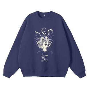 原创美式潮牌卫衣重磅上衣情侣同款长袖T恤高端宽松圆领套头卫衣